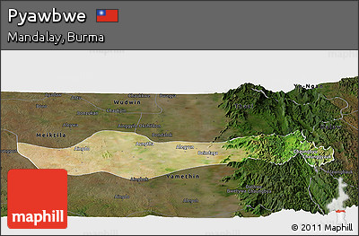 Satellite Panoramic Map of Pyawbwe, darken