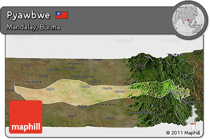 Satellite Panoramic Map of Pyawbwe, darken