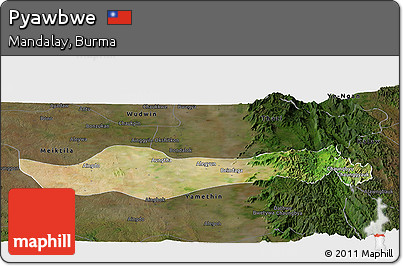 Satellite Panoramic Map of Pyawbwe, darken