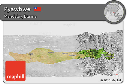 Satellite Panoramic Map of Pyawbwe, lighten, desaturated