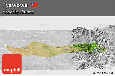 Satellite Panoramic Map of Pyawbwe, lighten, desaturated