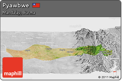 Satellite Panoramic Map of Pyawbwe, lighten, desaturated