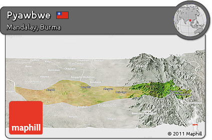 Satellite Panoramic Map of Pyawbwe, lighten, semi-desaturated