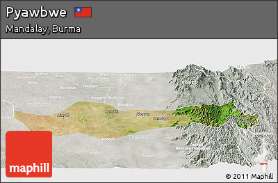 Satellite Panoramic Map of Pyawbwe, lighten, semi-desaturated