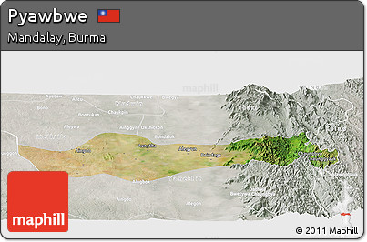 Satellite Panoramic Map of Pyawbwe, lighten, semi-desaturated