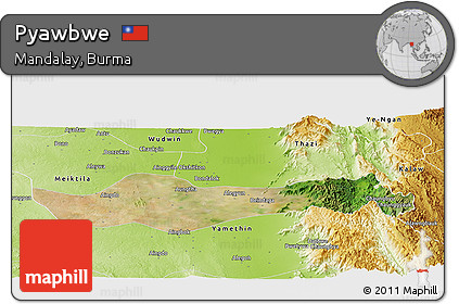Satellite Panoramic Map of Pyawbwe, physical outside