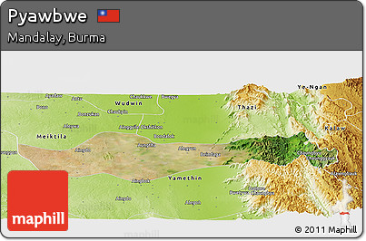 Satellite Panoramic Map of Pyawbwe, physical outside