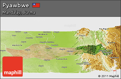 Satellite Panoramic Map of Pyawbwe, physical outside