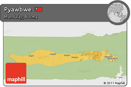 Savanna Style Panoramic Map of Pyawbwe, single color outside