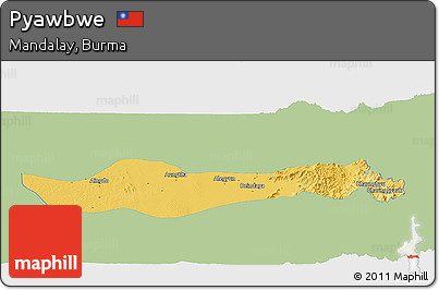 Savanna Style Panoramic Map of Pyawbwe, single color outside
