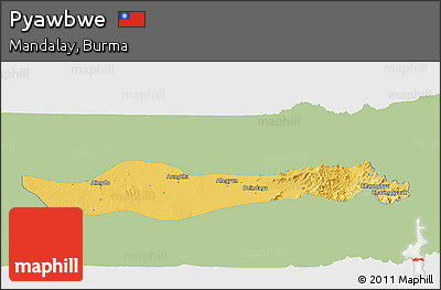 Savanna Style Panoramic Map of Pyawbwe, single color outside