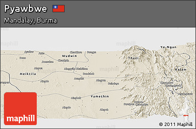 Shaded Relief Panoramic Map of Pyawbwe