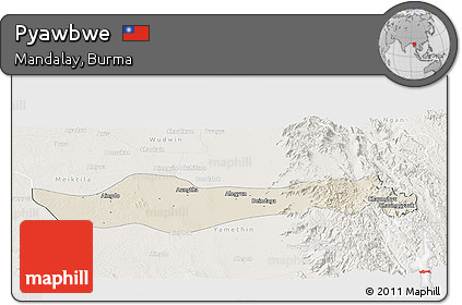 Shaded Relief Panoramic Map of Pyawbwe, lighten