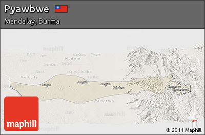 Shaded Relief Panoramic Map of Pyawbwe, lighten