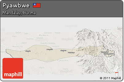 Shaded Relief Panoramic Map of Pyawbwe, lighten