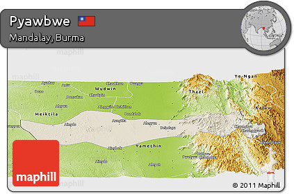 Shaded Relief Panoramic Map of Pyawbwe, physical outside