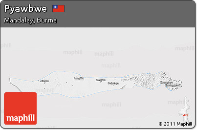 Silver Style Panoramic Map of Pyawbwe, single color outside