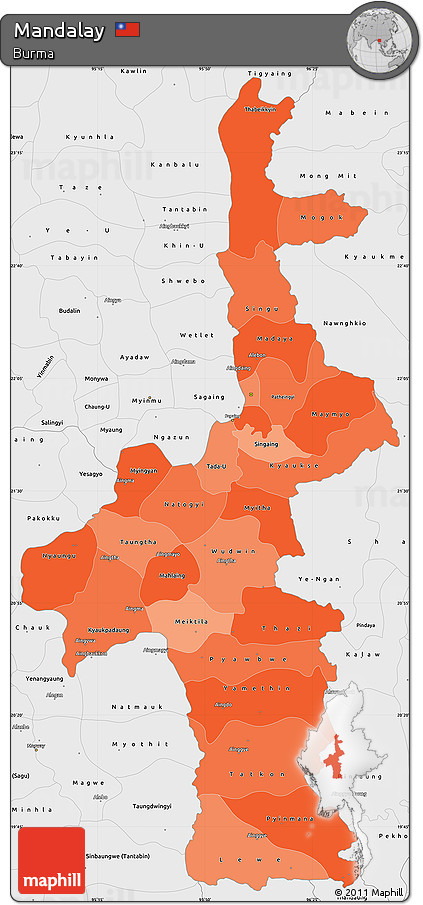 Political Shades Simple Map of Mandalay, single color outside, borders and labels