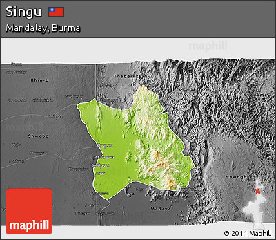 Physical 3D Map of Singu, darken, desaturated