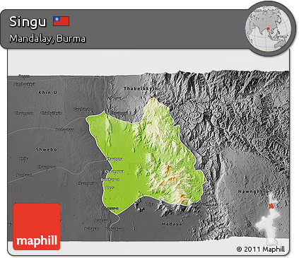 Physical 3D Map of Singu, darken, desaturated