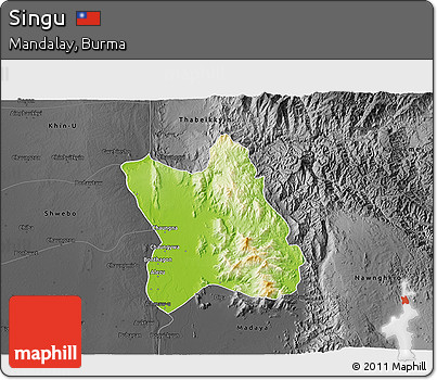Physical 3D Map of Singu, darken, desaturated