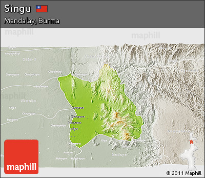 Physical 3D Map of Singu, lighten, semi-desaturated