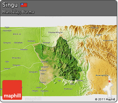 Satellite 3D Map of Singu, physical outside