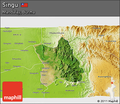 Satellite 3D Map of Singu, physical outside