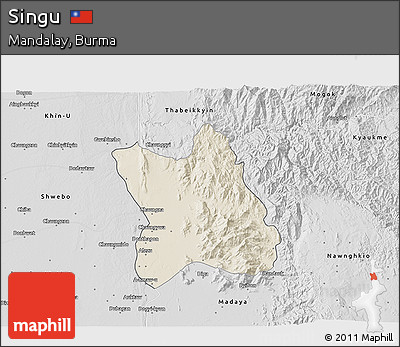Shaded Relief 3D Map of Singu, desaturated