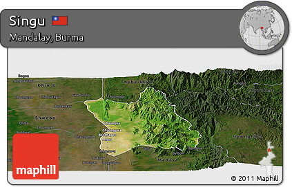 Satellite Panoramic Map of Singu, darken