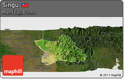 Satellite Panoramic Map of Singu, darken