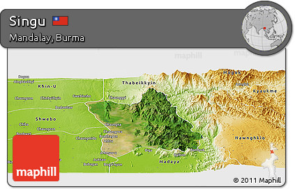 Satellite Panoramic Map of Singu, physical outside