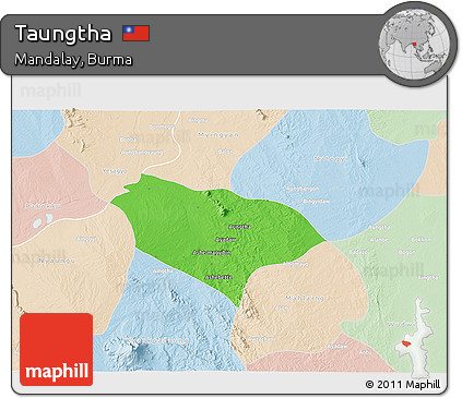Political 3D Map of Taungtha, lighten