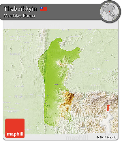 Physical 3D Map of Thabeikkyin, lighten