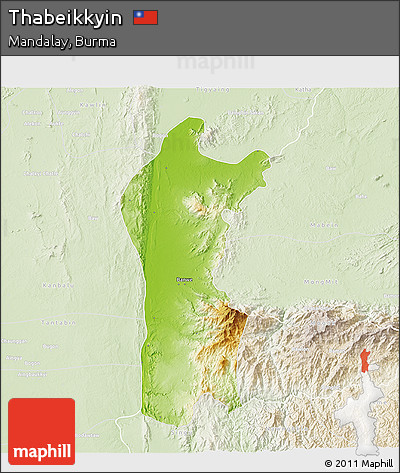 Physical 3D Map of Thabeikkyin, lighten