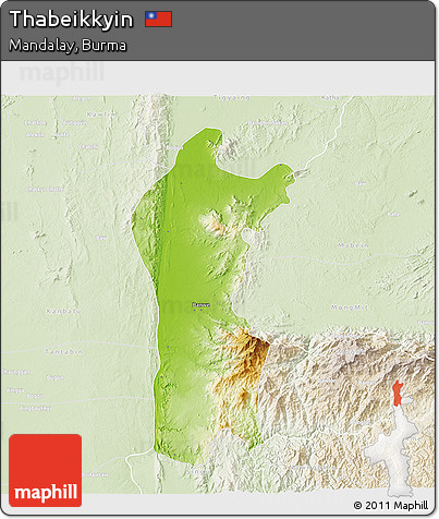 Physical 3D Map of Thabeikkyin, lighten