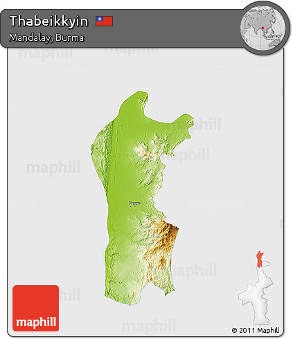 Physical 3D Map of Thabeikkyin, single color outside