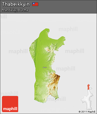Physical 3D Map of Thabeikkyin, single color outside