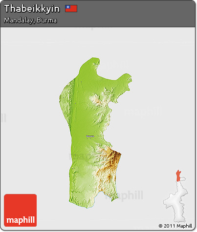 Physical 3D Map of Thabeikkyin, single color outside