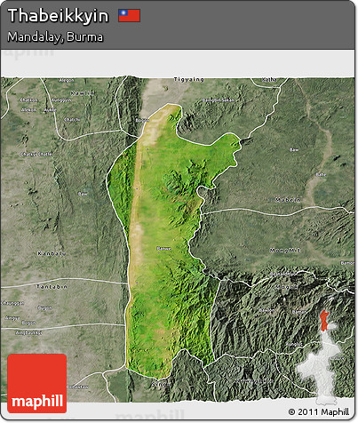 Satellite 3D Map of Thabeikkyin, semi-desaturated
