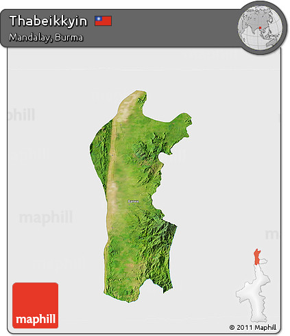 Satellite 3D Map of Thabeikkyin, single color outside