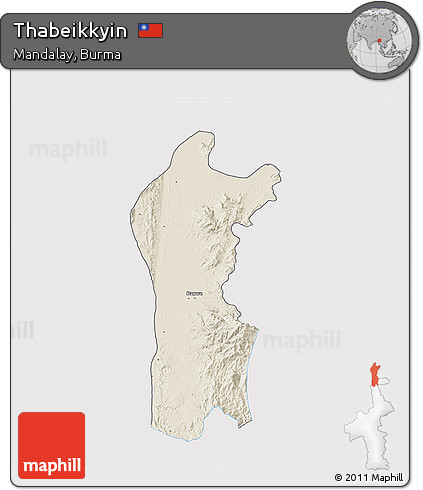 Shaded Relief 3D Map of Thabeikkyin, single color outside