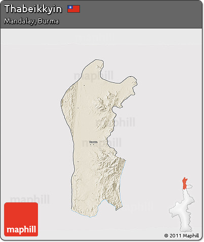Shaded Relief 3D Map of Thabeikkyin, single color outside