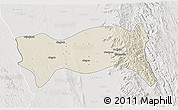 Shaded Relief 3D Map of Yamethin, lighten, semi-desaturated