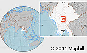 Gray Location Map of Yamethin, highlighted country, hill shading
