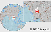Gray Location Map of Yamethin, highlighted parent region, hill shading
