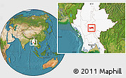 Satellite Location Map of Yamethin, highlighted country