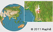 Satellite Location Map of Yamethin, highlighted parent region