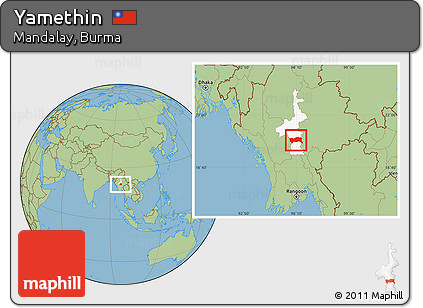 Savanna Style Location Map of Yamethin, highlighted parent region