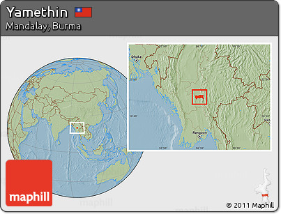 Savanna Style Location Map of Yamethin, hill shading
